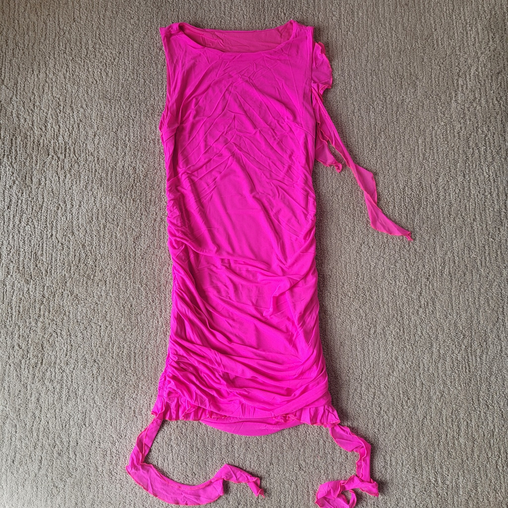 Women’s Sleeveless Ruffle Mini Bodycon Dress – Hot Pink – Size XL – NWOT - Picture 11 of 13